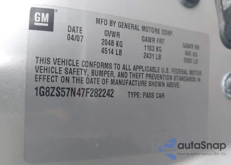 2007 Saturn Aura Xe из США, поврежденный, VIN 1G8ZS57N47F282242